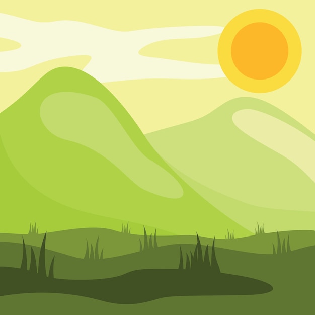 Vector sunny natural landscape isolated background