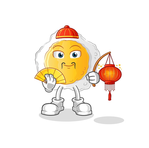 Sunny side up Chinese with lanterns illustration. character vector