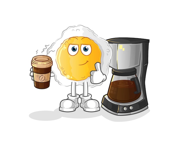 sunny side up drinking coffee illustration. character vector