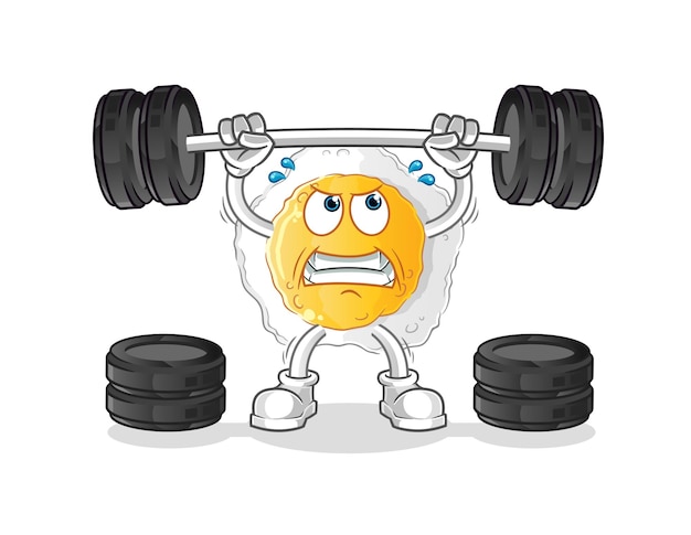 Sunny side up lifting the barbell character. cartoon mascot vector