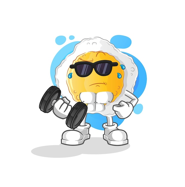 Vector sunny side up lifting dumbbell vector. cartoon character