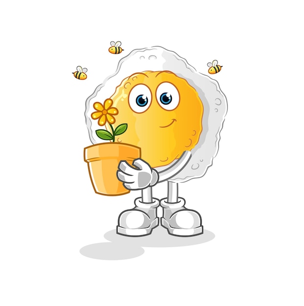 Sunny side up with a flower pot. character vector