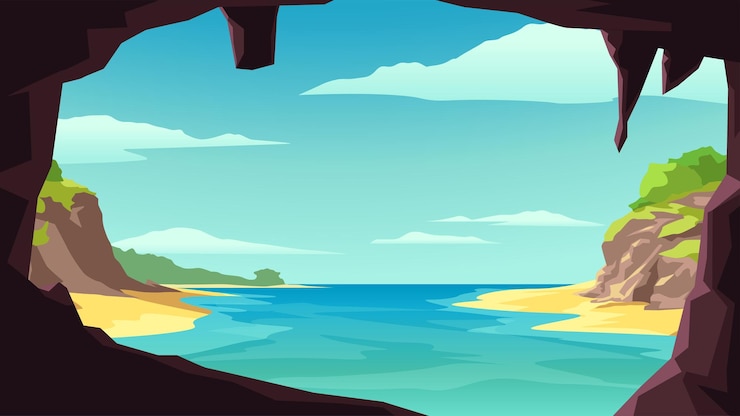 Vector a sunny tropic beach landscape from cave