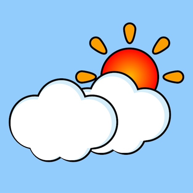 Sunny weather icon. Sun and clouds. Vector illustration.