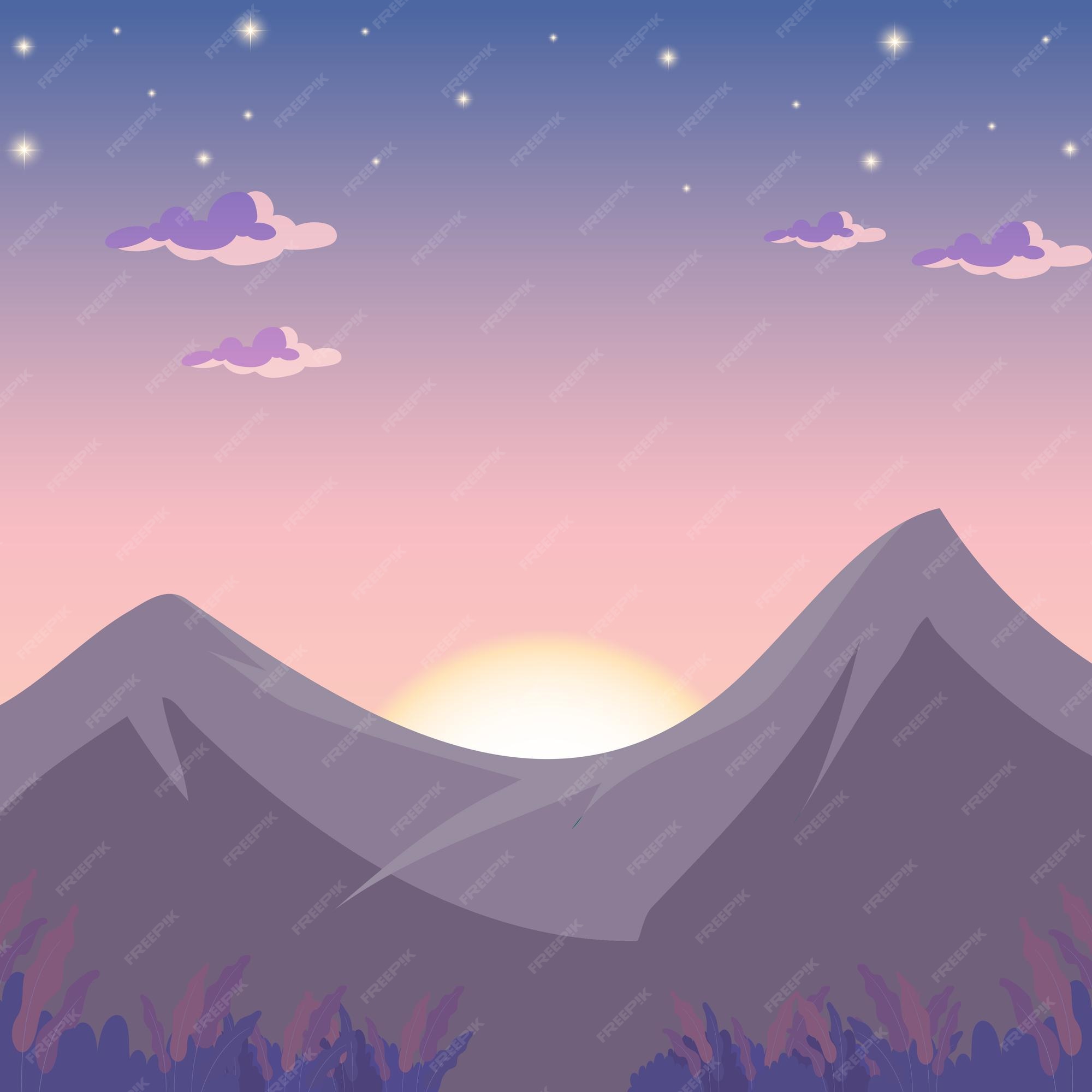 Premium Vector | Sunrise or dusk sky on top of mountain background ...