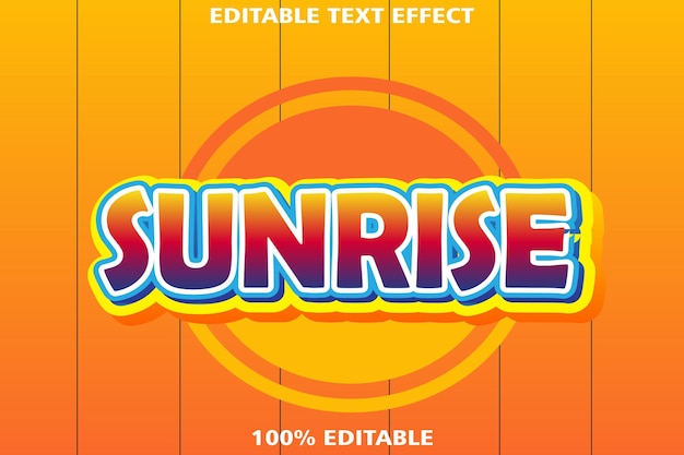 Восход солнца редактируемый текстовый эффект 3D тиснение мультяшном стиле