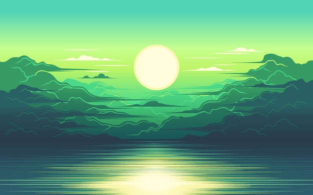 海のイラストの日の出