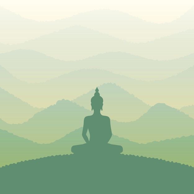 Vector sunrise landscape with buddha