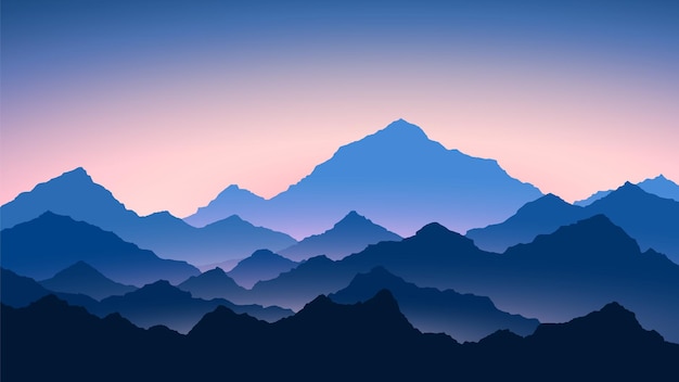 Vector sunrise in mountains. colour mountains landscape. hiking - morning view