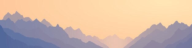 Vector sunrise in the mountains mountain ranges in the morning haze panoramic view