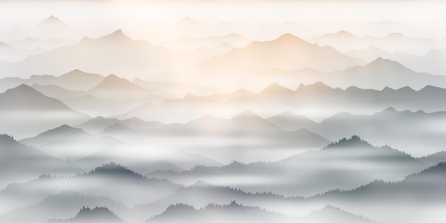 sunrise in the mountains silhouettes of mountain ranges in fog minimalistic landscape illustration