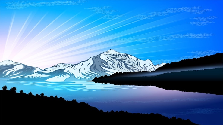 Vector 河邊的日出風景