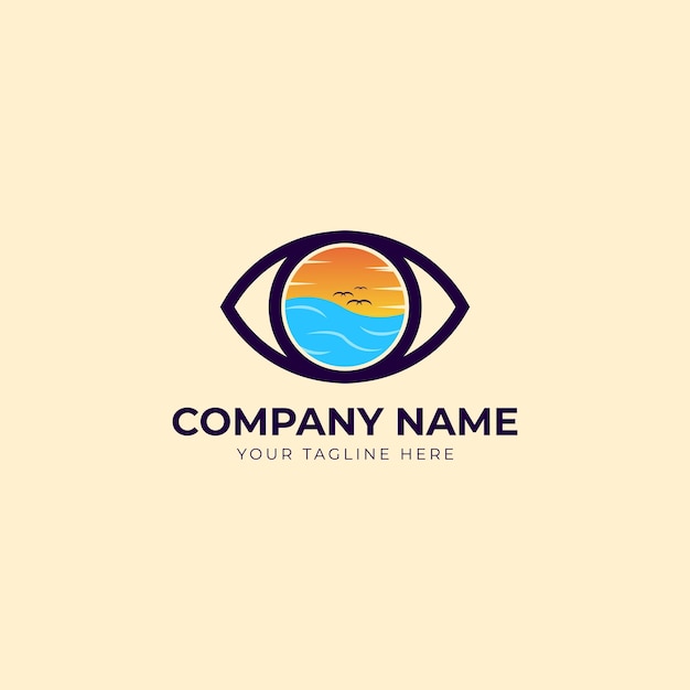 Sunrise Sunset Eye Lens Beach Logo Design Vector