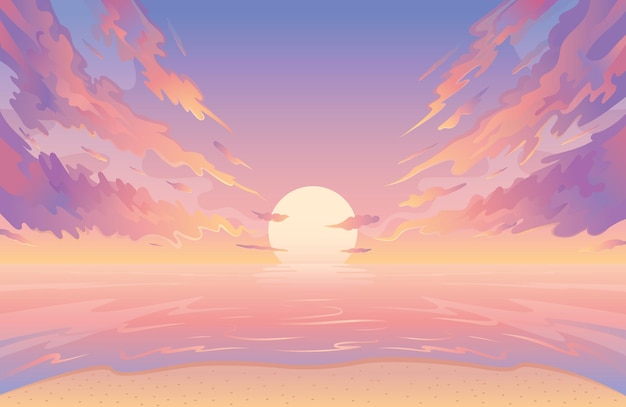 Sunrise or sunset into water scenery background