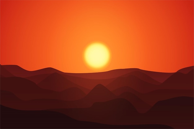 Sunrise or sunset in the mountains in vector illustration