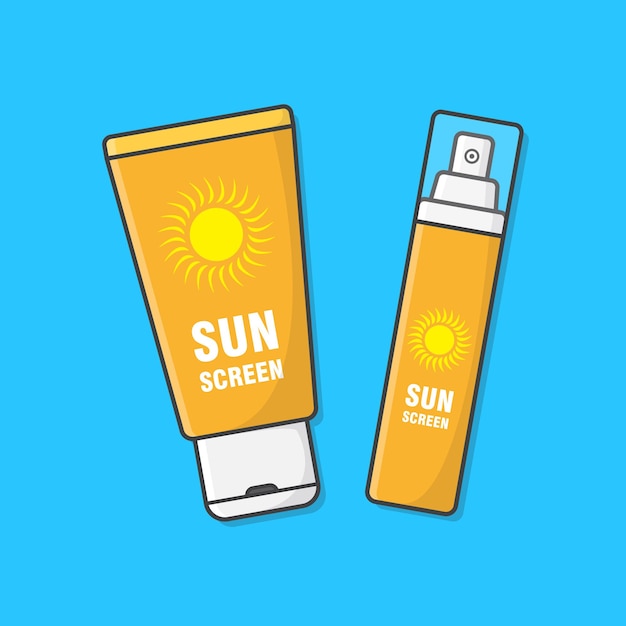 Вектор Иллюстрация солнцезащитный крем. косметический продукт для защиты от солнца. концепция летнего отдыха. лосьоны для загара. уход за кожей