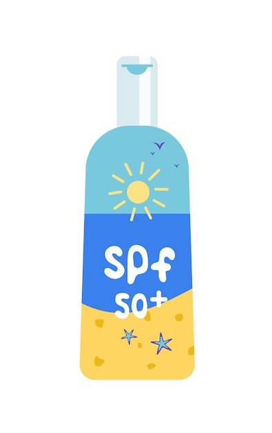 병 태양 안전 화장품 평면 만화 벡터에 선 스크린 크림 Spf 50