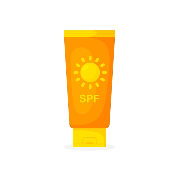 Вектор Тюбик солнцезащитного крема в модном плоском стиле. spf. защита кожи от солнечного ультрафиолета.