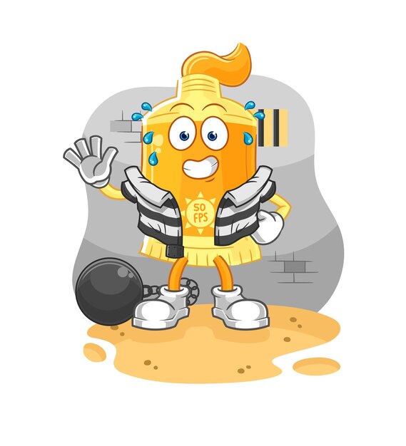 Vector sunscreen criminal in jail cartoon character