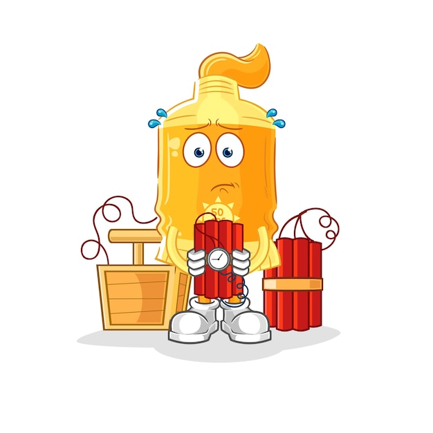 Sunscreen holding dynamite character cartoon mascot vector