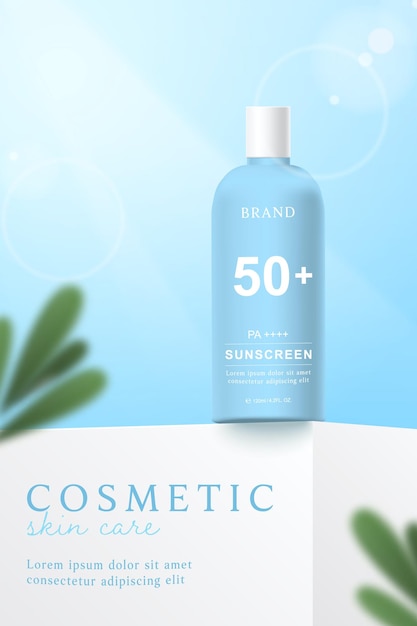 Sunscreen product ads template on blue background