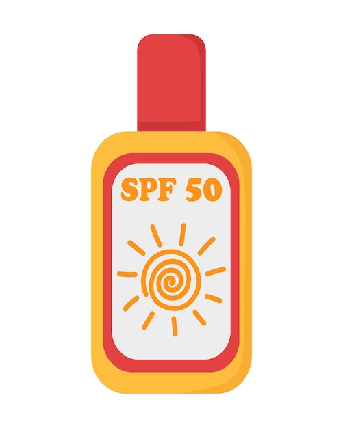 Sunscreen for relaxing on the beach. Doodle flat clipart. All objects are repainted.