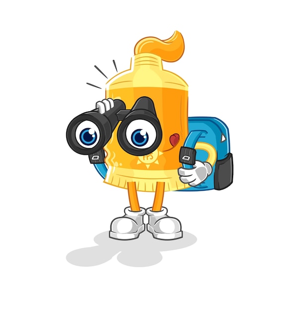 Sunscreen with binoculars character cartoon mascot vector