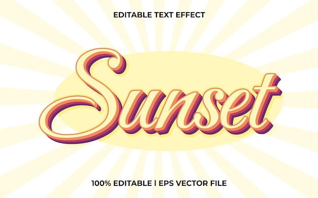 Vector sunset 3d text effect and editable text template 3d style use for happy tittle