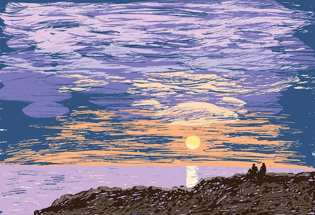 海で夕日