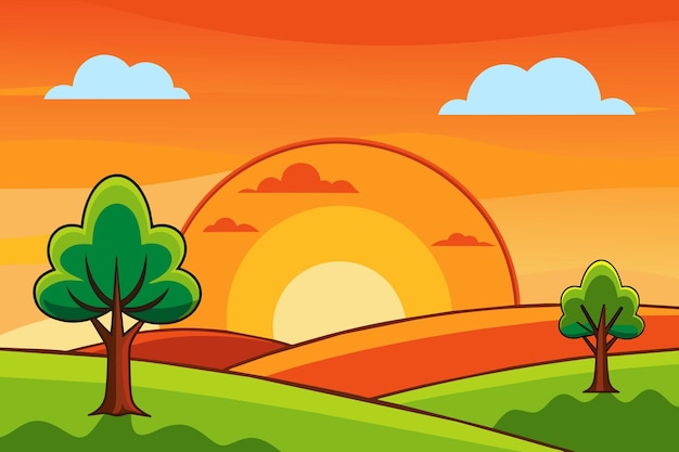 Vector sunset background is tree