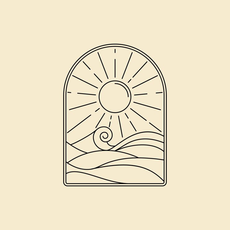 वेक्टर sunset badge logo line art in the ocean design vector