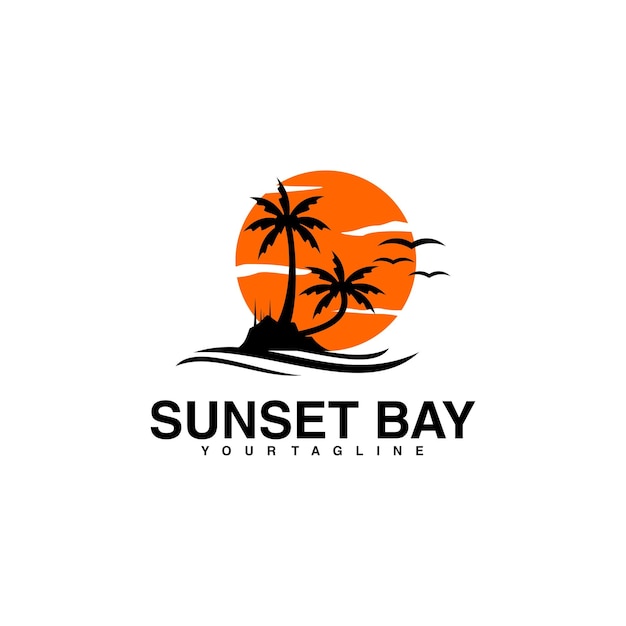 Sunset bay view vector logo design