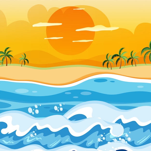 Vector sunset on the beach background