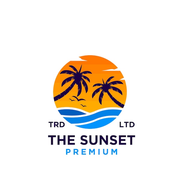 Vector sunset beach logo design illustration vector