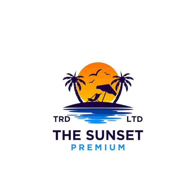 Sunset beach logo design illustration vector