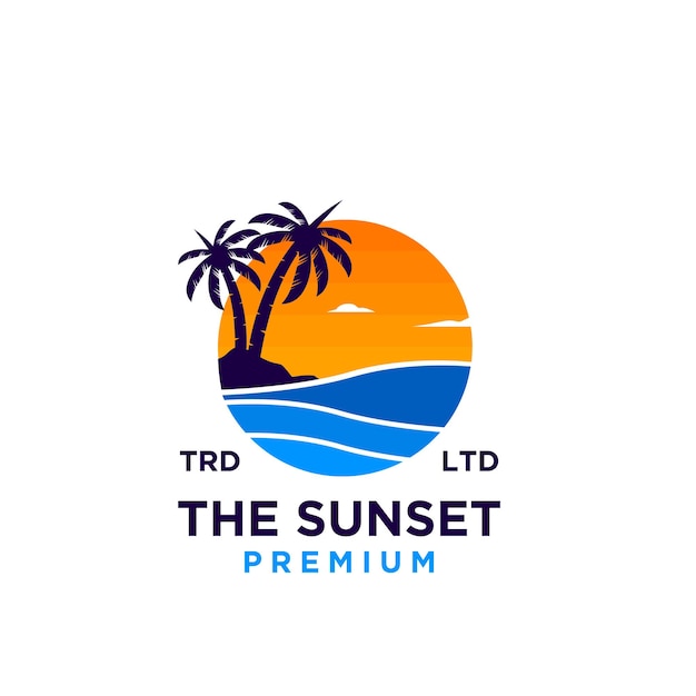 Sunset beach logo design illustration vector