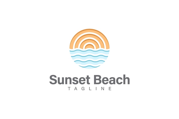 Sunset beach logo design vector