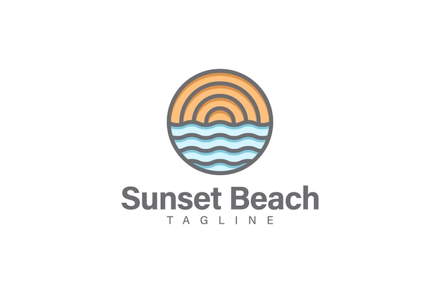 Sunset beach logo design vector