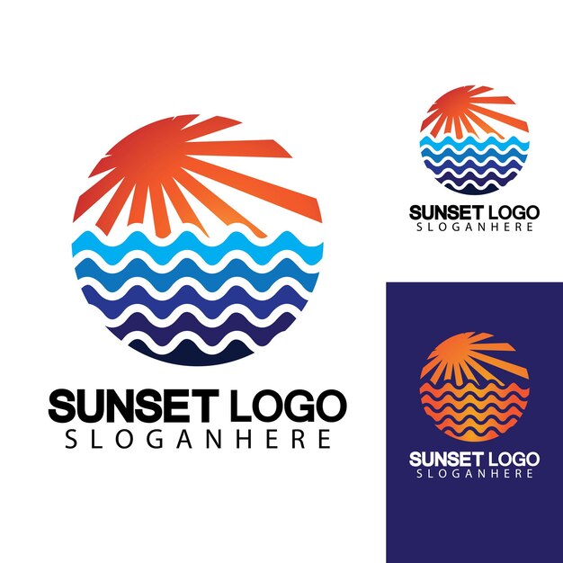 Шаблон векторной иллюстрации логотипа закатного пляжа