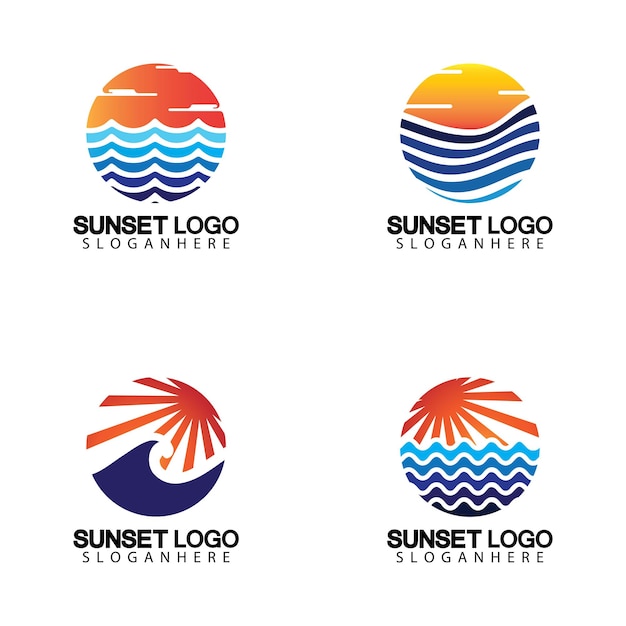Sunset beach logo symbol vector illustration design template