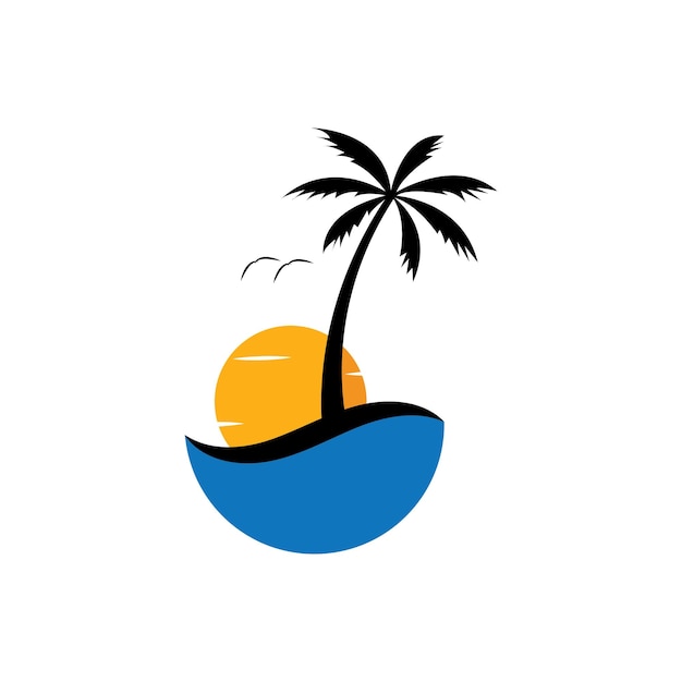 サンセットビーチの海のロゴとベクトルテンプレート