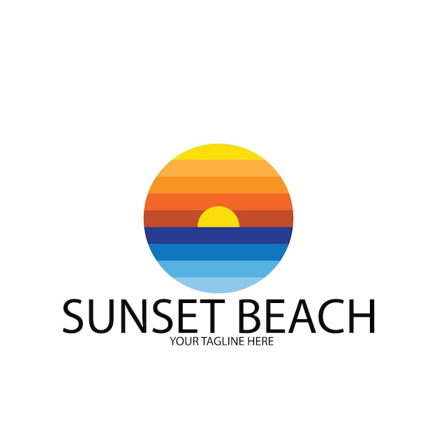 Логотип sunset beach ocean и векторный шаблон