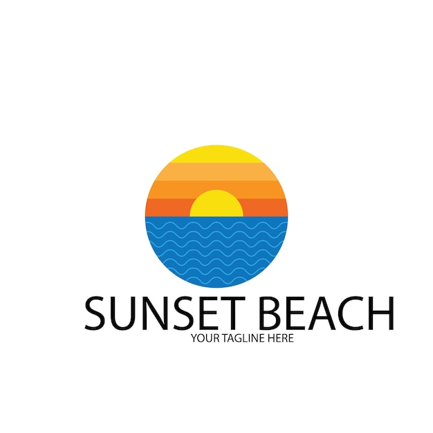 Логотип sunset beach ocean и векторный шаблон