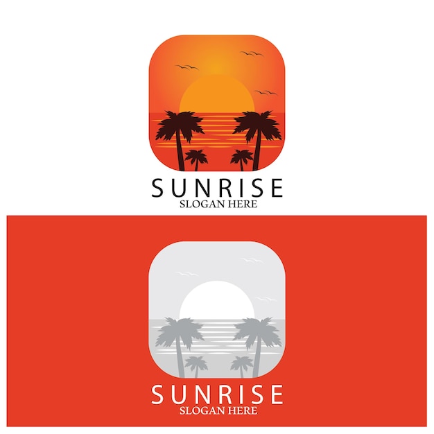 Sunset beach ocean logo and vector template