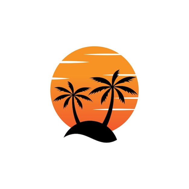 Sunset beach ocean logo and vector template