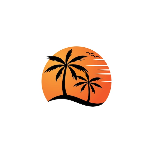 Sunset beach ocean logo and vector template