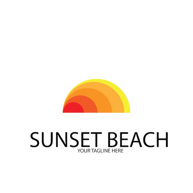 Sunset beach ocean logo and vector template