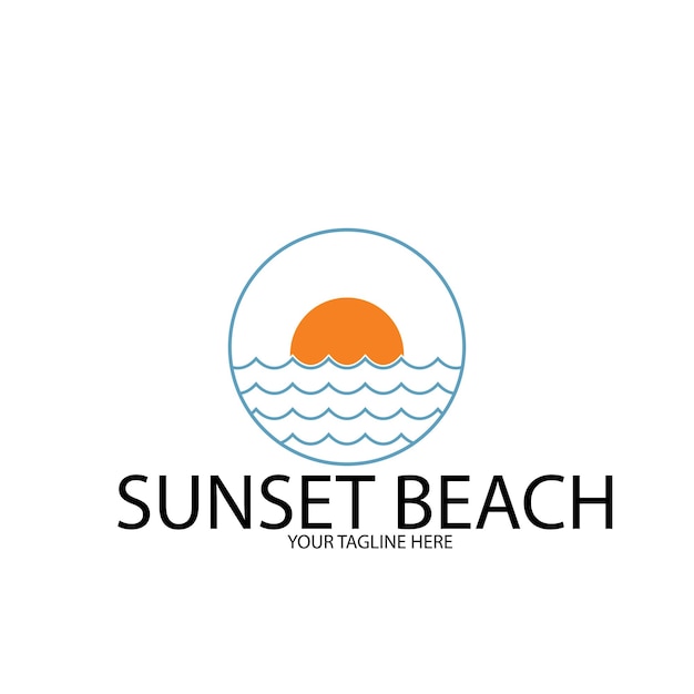 sunset beach ocean logo and vector template