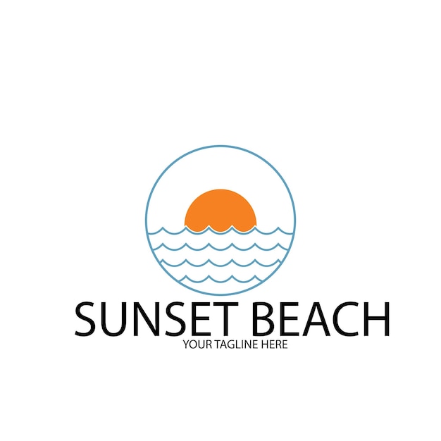 Логотип Sunset Beach Ocean и векторный шаблон