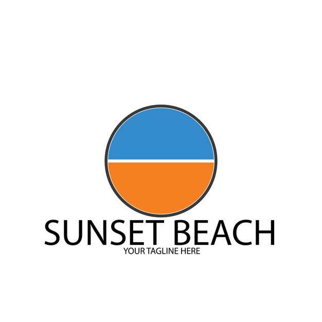 Sunset beach ocean logo and vector template